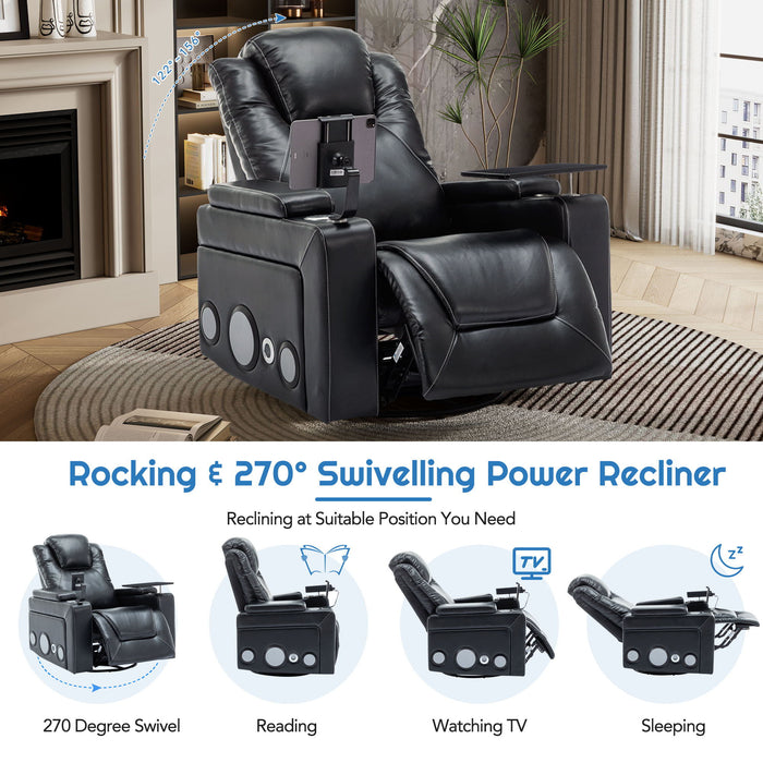 270° Swivel Power Recliner Individual Seat Home Theater Recliner With Surround Sound, Cup Holder, Removable Tray Table, Hidden Arm Storage For Living Room