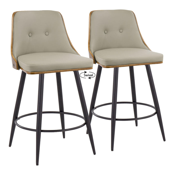 Gianna - Mid-Century Modern Fixed Height Counter Stool With Swivel With Round Footrest (Set of 2) - Matte Black / Walnut / Light Gray