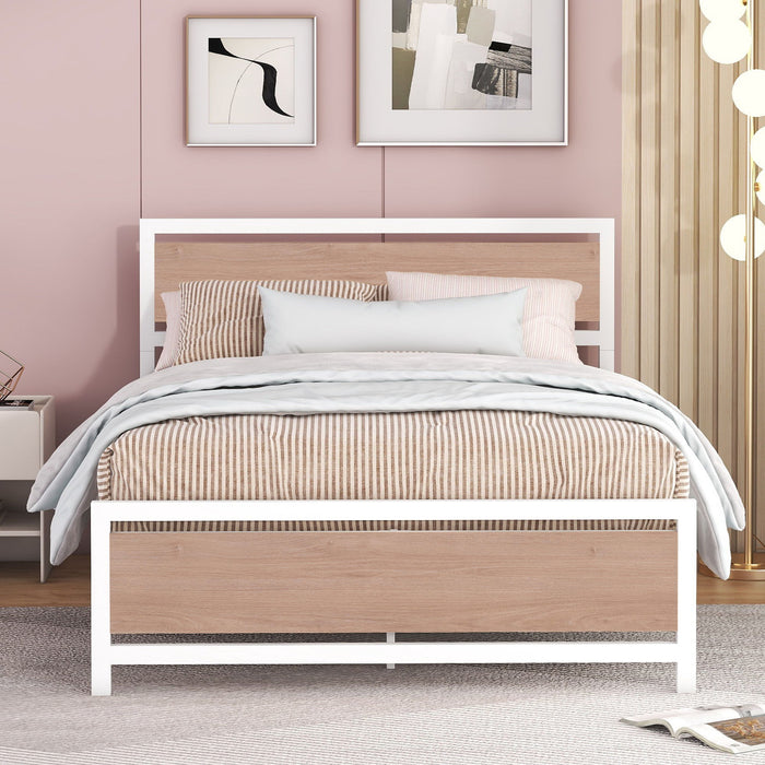 Platform Bed, Metal And Wood Bed Frame With Headboard And Footboard