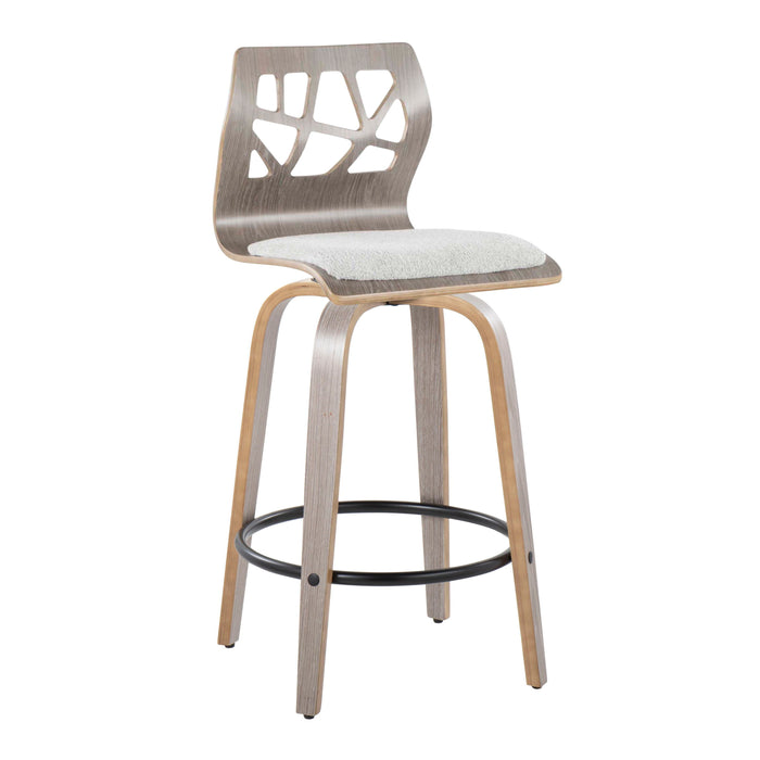 Folia - Contemporary Fixed Height Counter Stool With Swivel With Round Footrest (Set of 2) - Light Gray