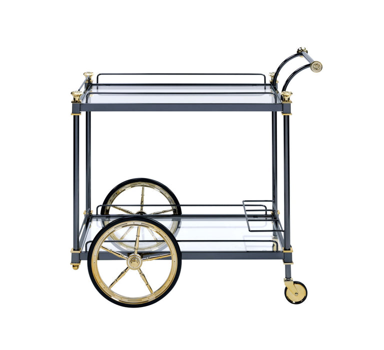 Cyrus - Clear Glass Serving Cart - Black / Gold