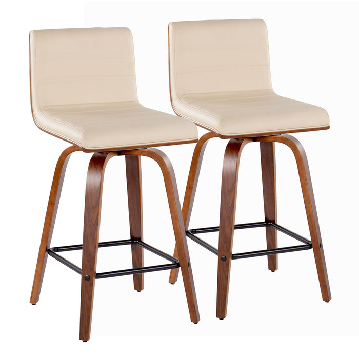 Vasari - Mid Century Modern Fixed Height Counter Stool, Swivel With Square Footrest (Set of 2)