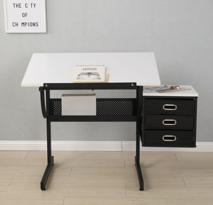 Adjustable Drafting Drawing Table With Stool And 3 Drawers - White / Black