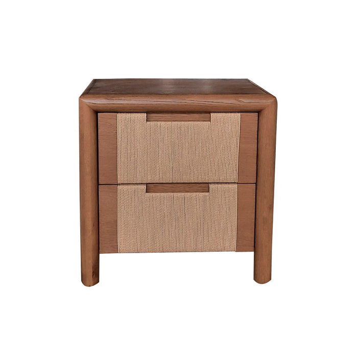 Corda - Oak Wood 2 Drawer Nightstand - Brown/Natural