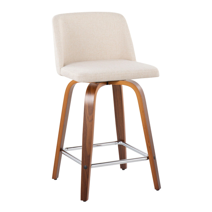 Toriano - Mid Century Modern Fixed Height Counter Stool With Swivel And Square Footrest (Set of 2)