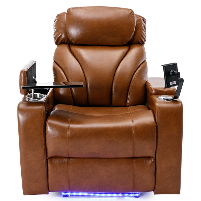 Power Motion Recliner With USB Charging Port And Hidden Arm Storage, Home Theater Seating With Convenient Cup Holder Design, And Stereo