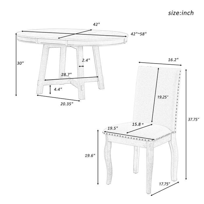 Farmhouse Dining Table Set Wood Round Extendable Dining Table And Upholstered Dining Chairs