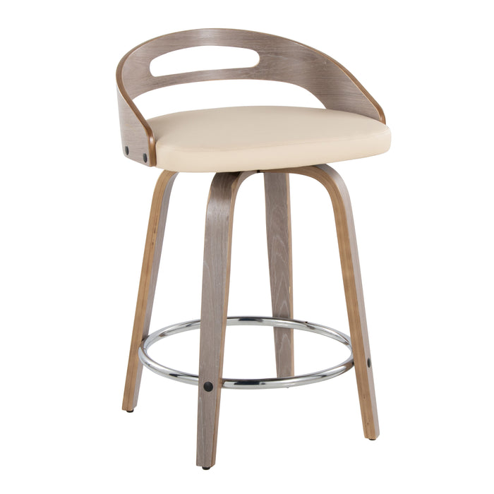 Cassis - Mid Century Modern Fixed Height Counter Stool With Swivel With Round Footrest (Set of 2)