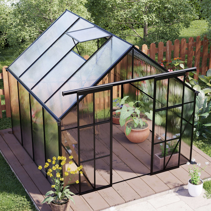 Double Door Polycarbonate Greenhouse Raised Base And Anchor Aluminum Heavy Duty Walk In Greenhouses For Outdoor Backyard In All Season