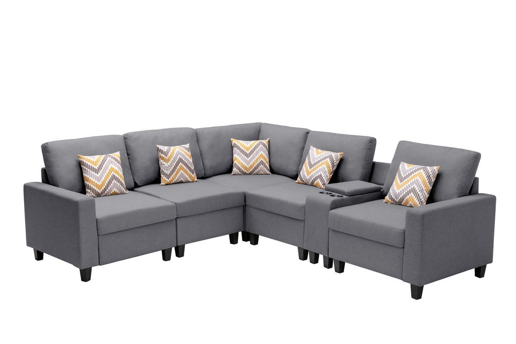 Nolan - Fabric 6 Piece Sectional Sofa With Pillows And Interchangeable Legs