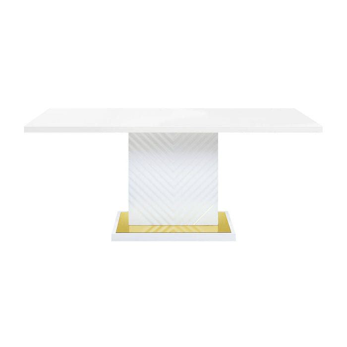 Gaines - High Gloss Dining Table With Pedestal Base - White