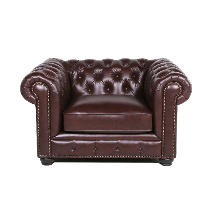 Traditional Tufted Leather Chesterfield Nailhead Chair