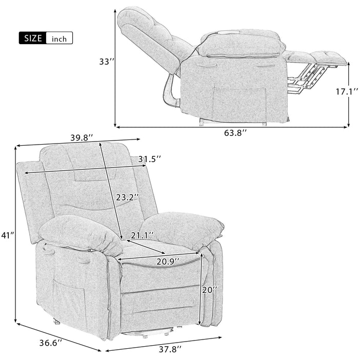 Massage Recliner, Power Lift Chair With Adjustable Massage And Heating Function, Recliner Chair With Infinite Position And Side Pocket For Living Room