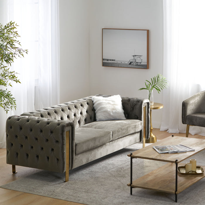 Comfy 3 Sofa With Tufted Back And Arm, Modern For Living Room - Gray