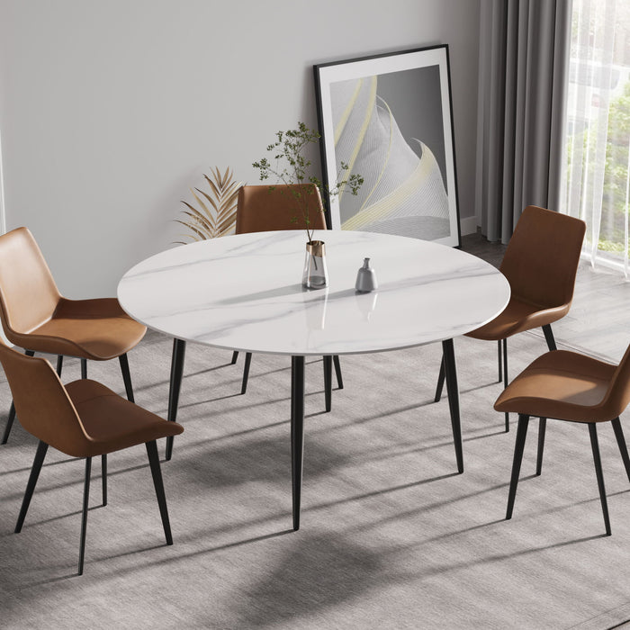 Modern Man-Made Stone Round Metal Dining Table-Position For 6 People