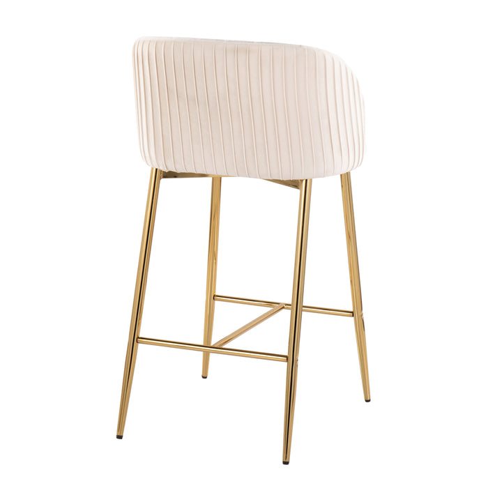 Fran - Pleated Contemporary / Glam Fixed Height Counter Stool (Set of 2)