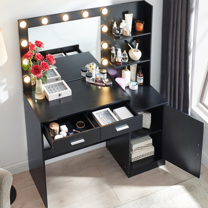 Vanity Desk With Mirror And Lights, 46.4In Dressing Table With 2 Large Drawer & Large Vertical Organizer, 3 Level Dresser & 3 Lighting Modes Adjustable Brightness, Suitable For Bedroom