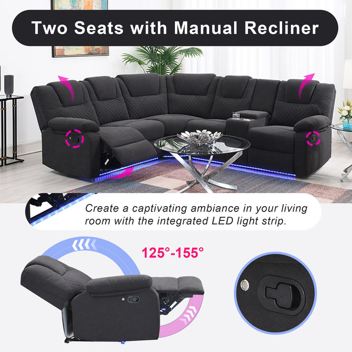 Home Theater Seating Modern Manual Recliner Sofa Chairs With Storage Box And Two Cup Holders For Living Room - Black Gray