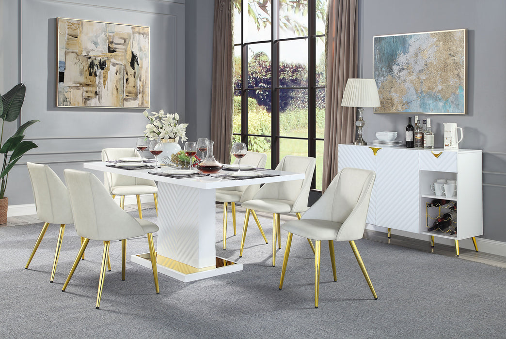 Gaines - High Gloss Dining Table With Pedestal Base - White