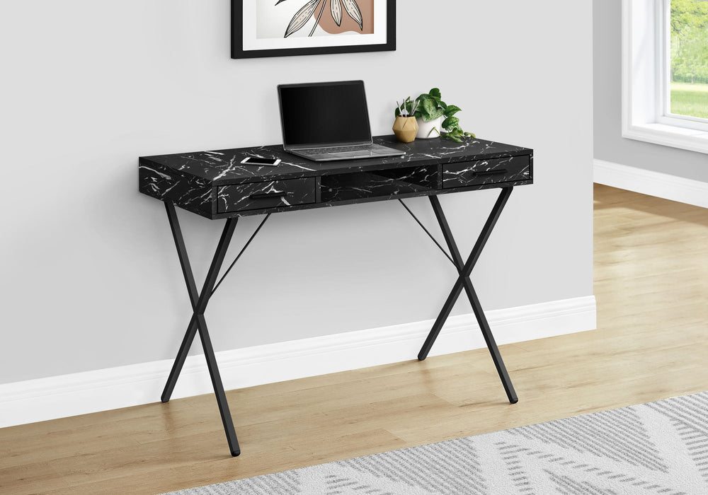 Computer Desk, Home Office, Laptop, Left, Right Set-Up, Storage Drawers, Work, Marble Look Laminate, Contemporary, Modern - Black