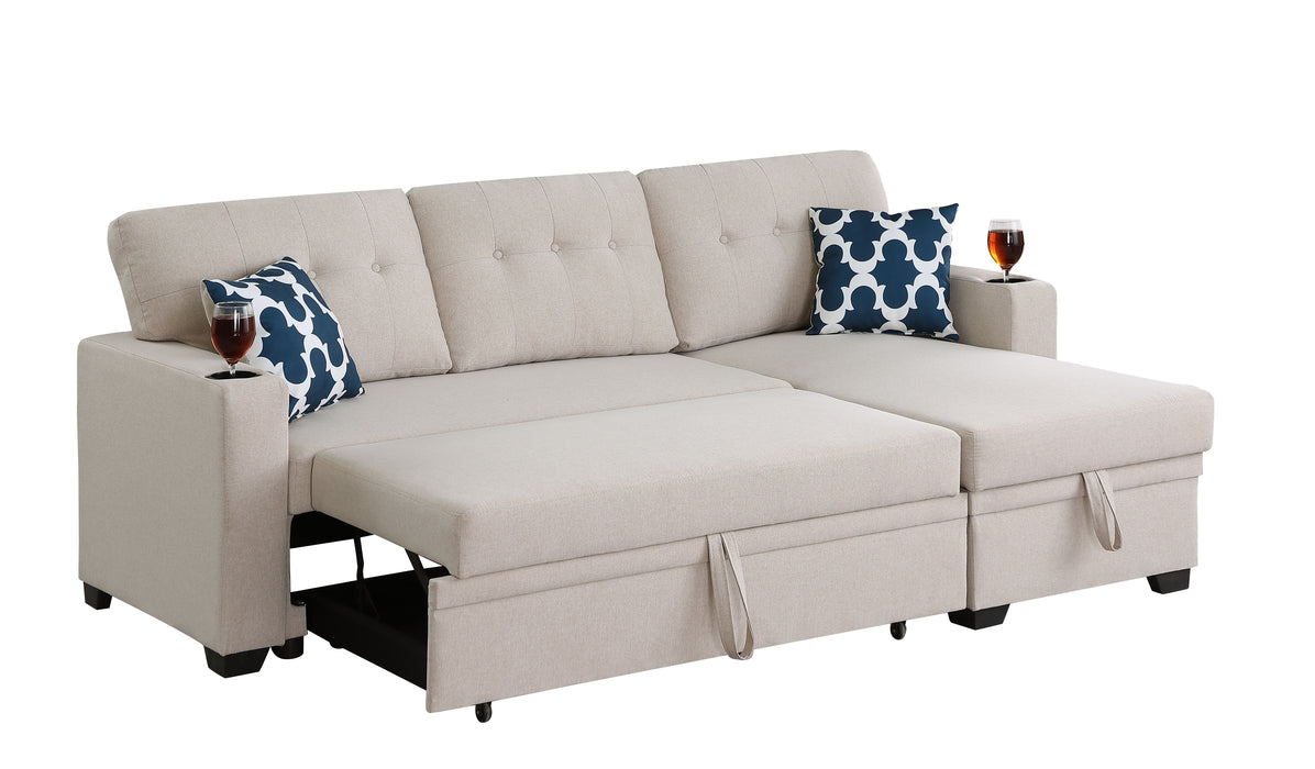 82" Width Sectional With Storage Chaise And Cupholder Armrest