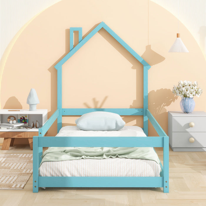 Wood Bed With House Shaped Headboard Floor Bed With Fences