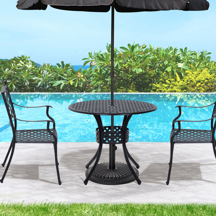 Outsunny - 33" Patio Dining Table Round Cast Aluminium Outdoor Bistro Table With Umbrella Hole - Black