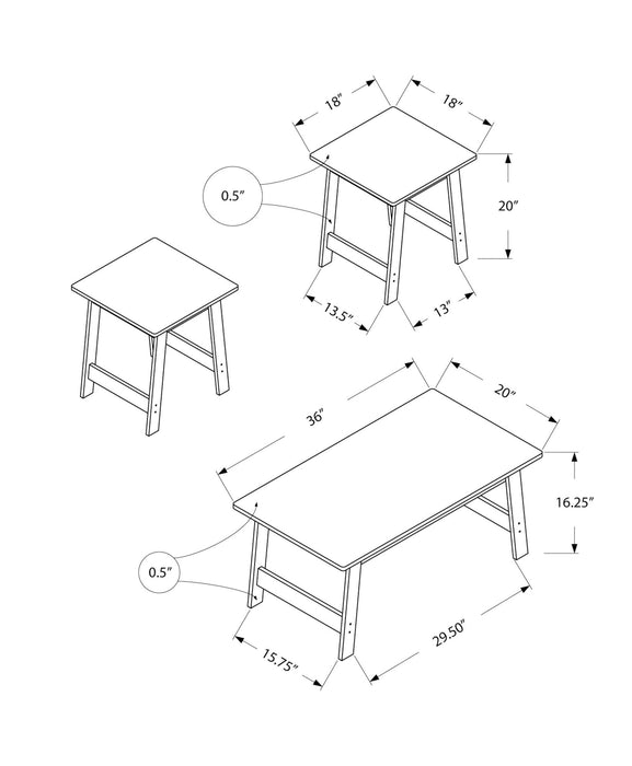 Table Set, Coffee, End, Side, Accent, Living Room Transitional (Set of 3) - Espresso