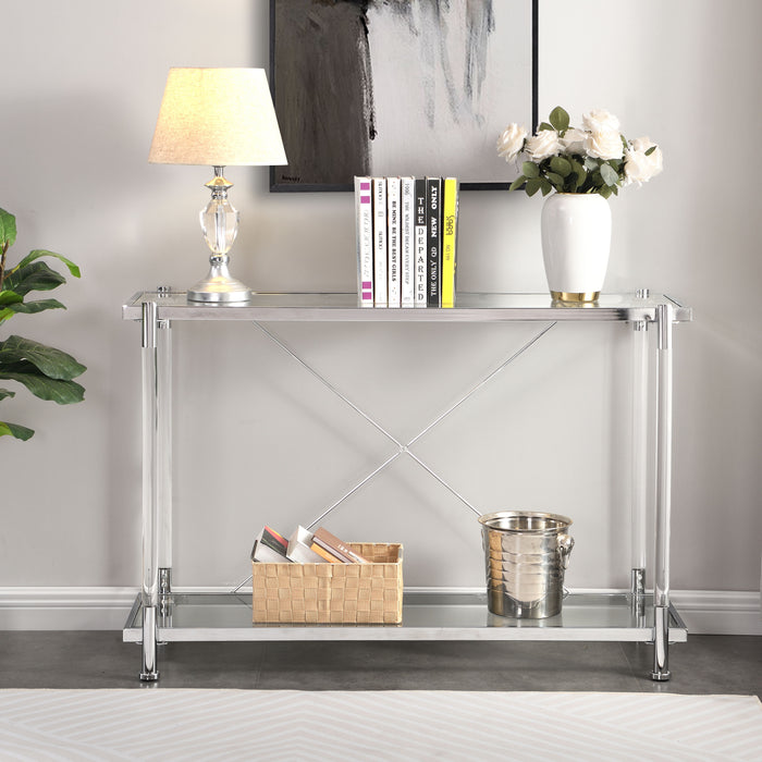 Chrome Glass Sofa Table, Acrylic Side Table, Console Table For Living Room & Bedroom - Chrome