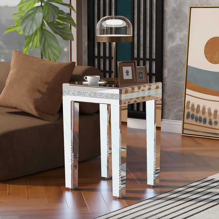 Fashionable Modern Glass MirroredTable With Crystal Design And Adjustable Height Legs