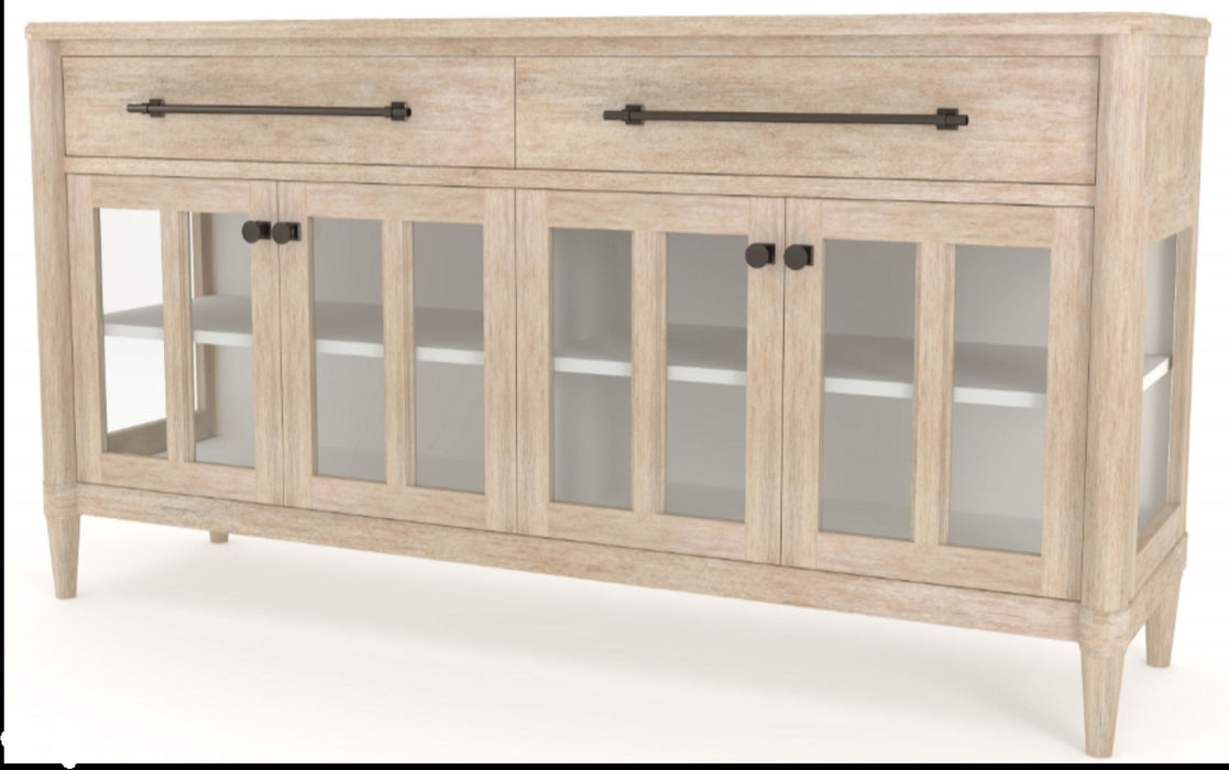 Power Ready - Buffet With Glass Cabinet Doors - Sand