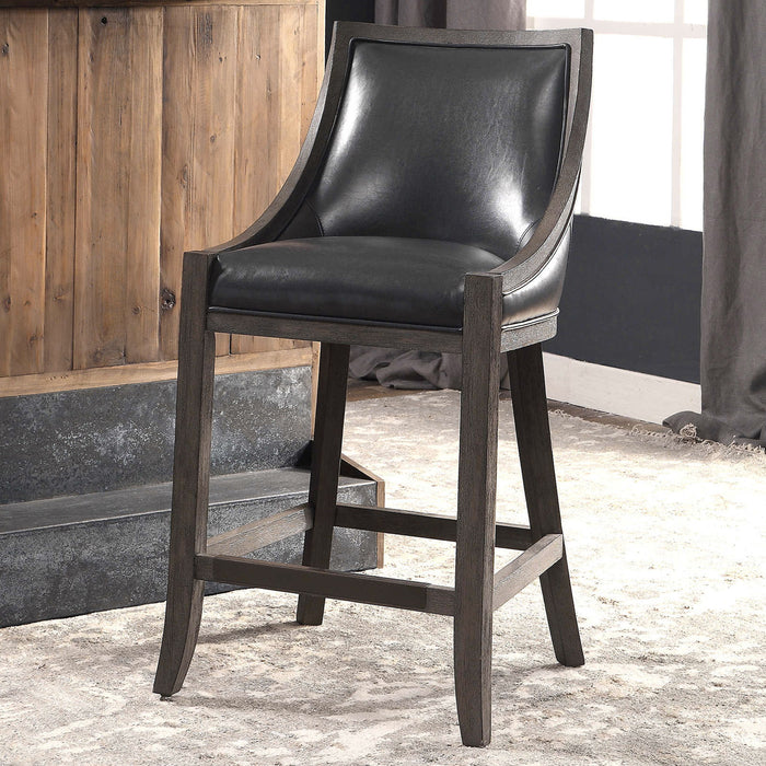 Elowen - Leather Counter Stool - Black