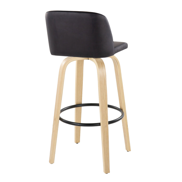 Toriano - Contemporary Fixed Height Barstool With Swivel With Round Footrest (Set of 2) - Natural / Black