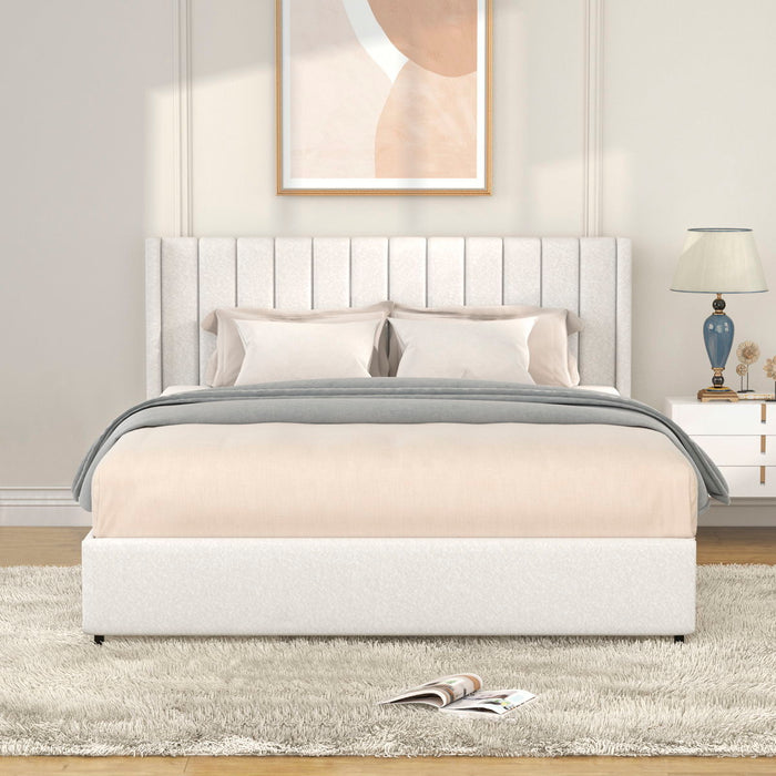 Anda - Boucle Upholstered Platform Bed With Patented Drawers Storage - Ivory