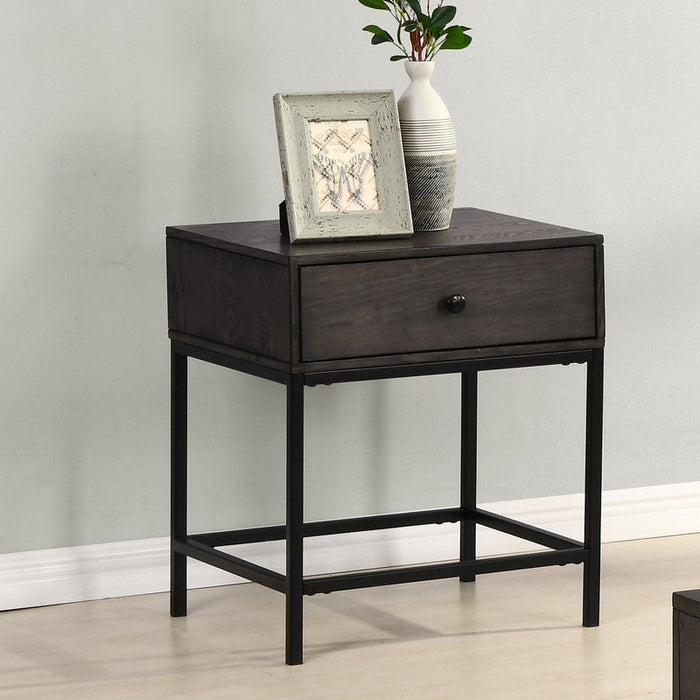 Ava - MDF End Table With Charging Ports And Metal Base - Espresso