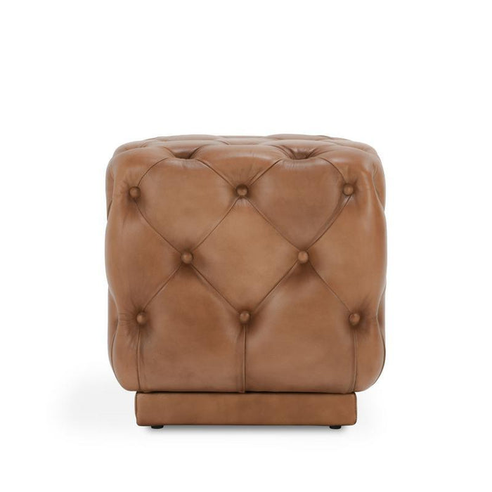 Briar - Leather Square Ottoman - Tutor Brown