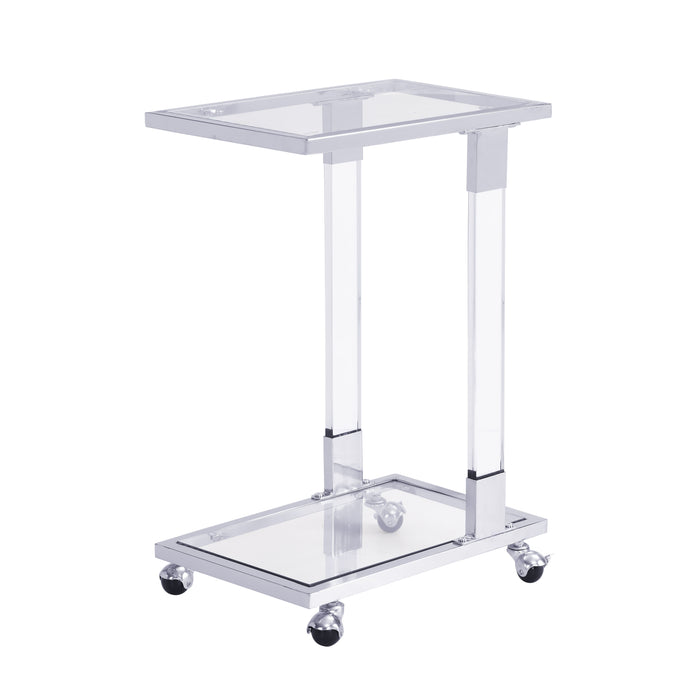 Side Table, Acrylic Sofa Table, Glass Top C Shape Square Table With Metal Base For Living Room, Bedroom, Balcony Home And Office