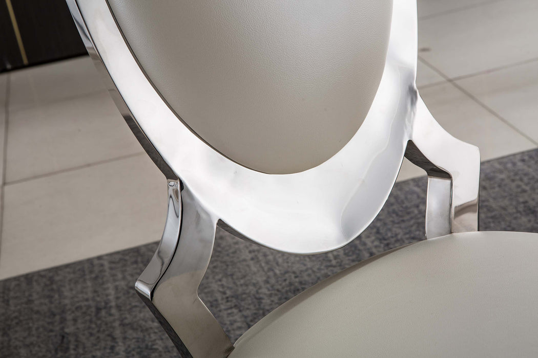 Leatherette Dining Chair With Oval Backrest (Set of 2), Stainless Steel Legs - Silver Frame