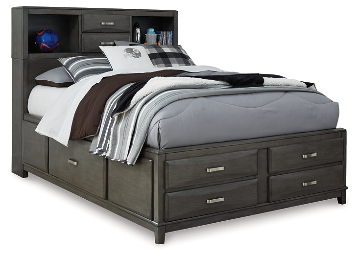 Caitbrook  Storage Bed With 8 Storage Drawers With Mirrored Dresser