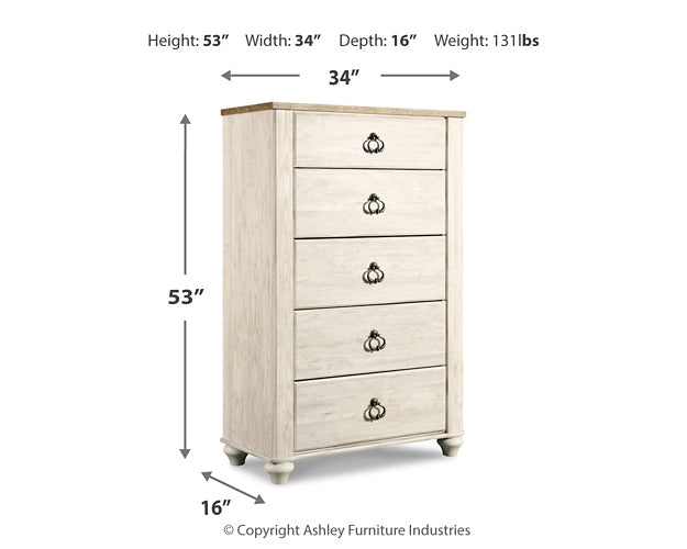 Willowton California King Panel Bed with Mirrored Dresser and Chest