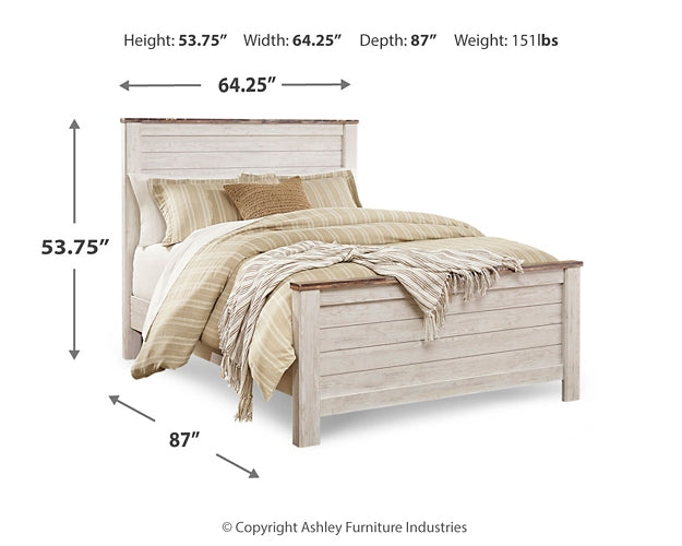 Willowton Queen/Full Panel Headboard with Mirrored Dresser, Chest and 2 Nightstands