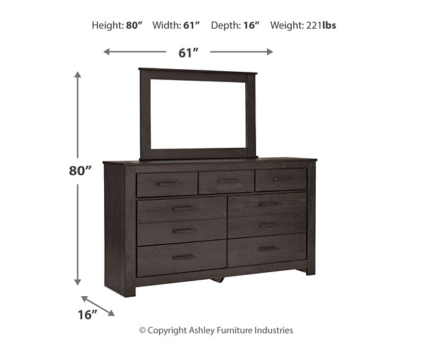 Brinxton King/California King Panel Headboard with Mirrored Dresser and 2 Nightstands