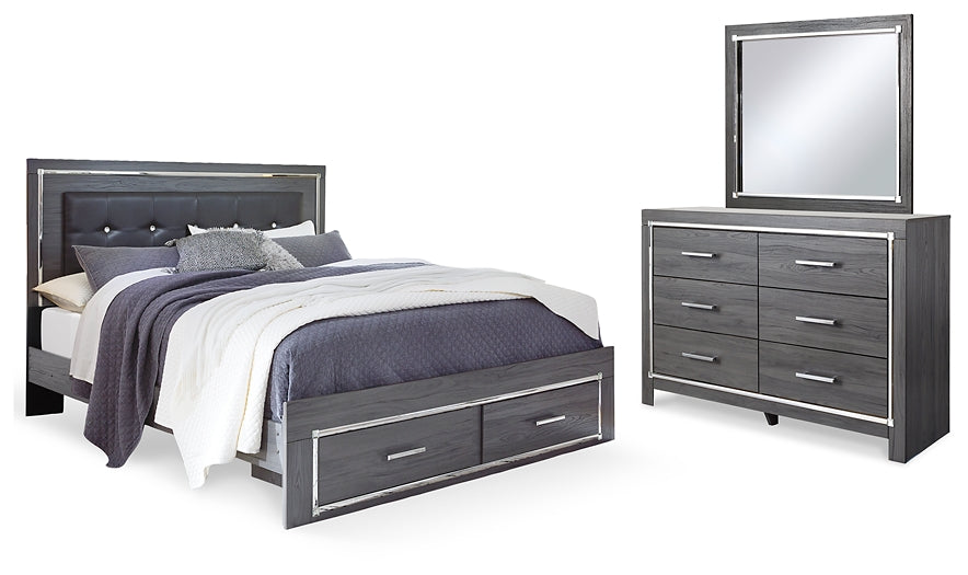 Lodanna  Panel Bed With 2 Storage Drawers With Mirrored Dresser