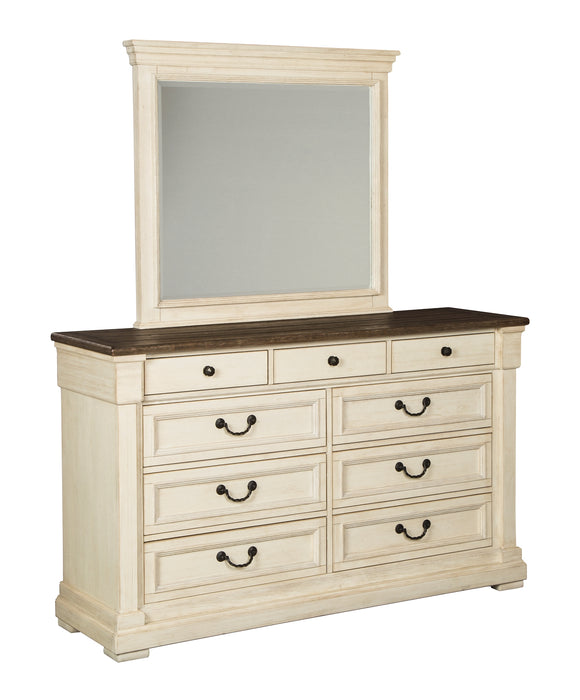 Bolanburg California King Panel Bed with Mirrored Dresser, Chest and Nightstand