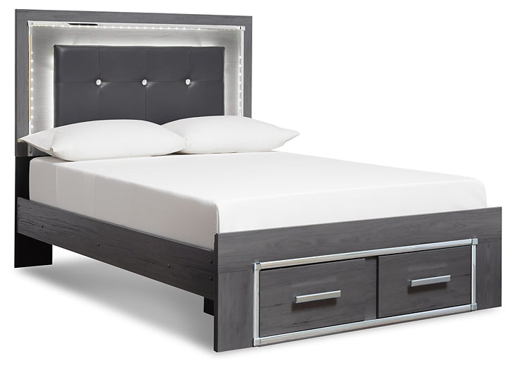 Lodanna Full Panel Bed with 2 Storage Drawers with Mirrored Dresser and Chest