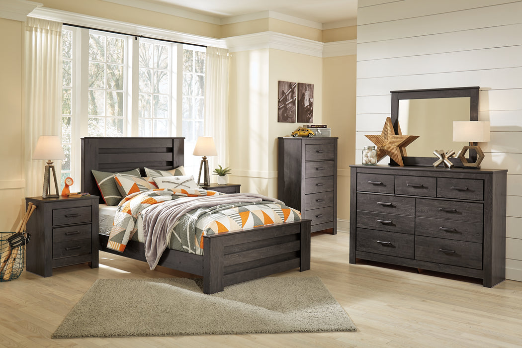 Brinxton Full Panel Bed with Mirrored Dresser, Chest and 2 Nightstands