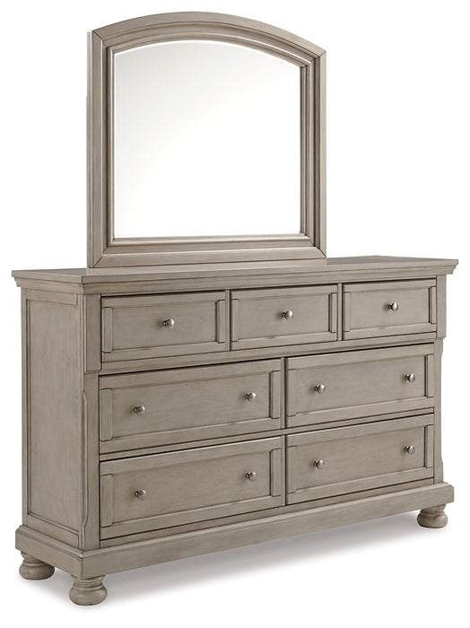 Lettner King Panel Bed with Mirrored Dresser, Chest and 2 Nightstands