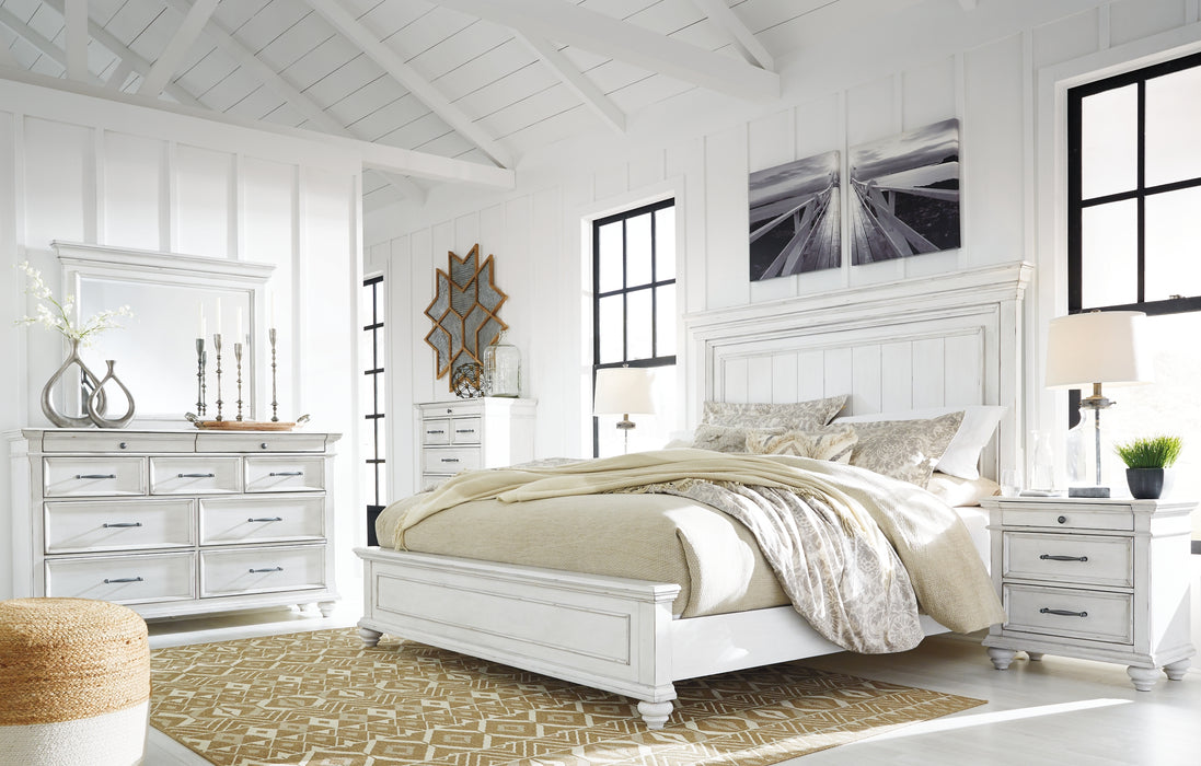 Kanwyn King Panel Bed with Mirrored Dresser and 2 Nightstands