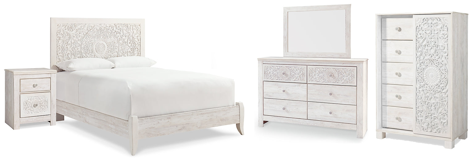 Paxberry Queen Panel Bed with Mirrored Dresser, Chest and Nightstand