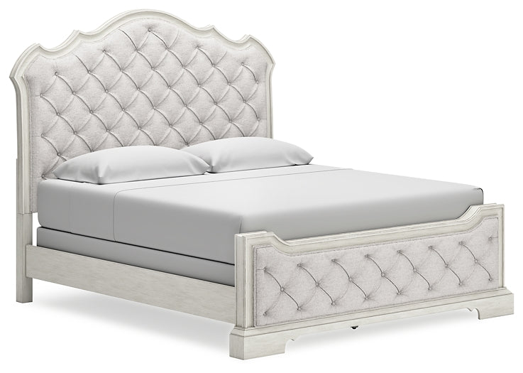 Arlendyne California King Upholstered Bed with Mirrored Dresser, Chest and 2 Nightstands